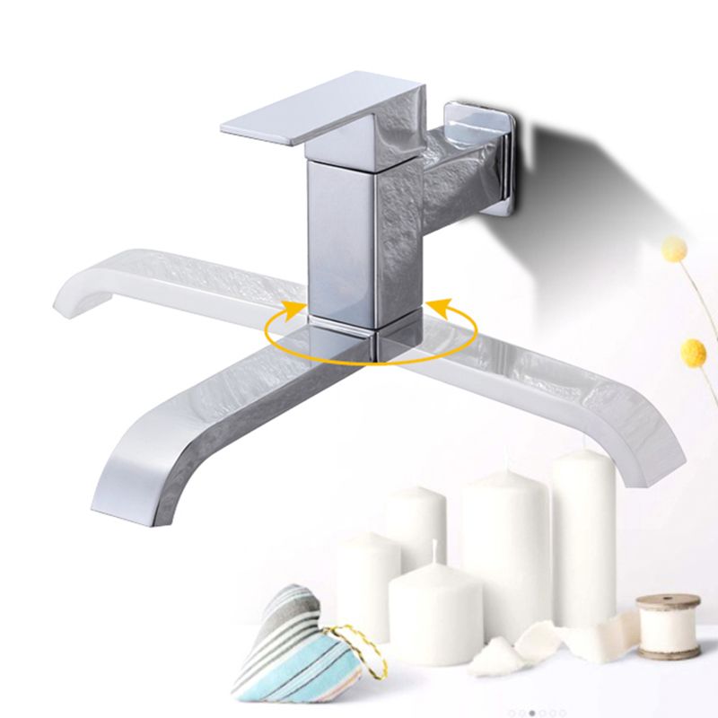 Contemporary Wall Mounted Bathroom Faucet Lever Handles Low Arc Swivel Brass Faucet