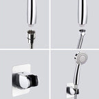 4-Setting Silver Shower Set Concealed Wall Mount Holder Tee with Outlet
