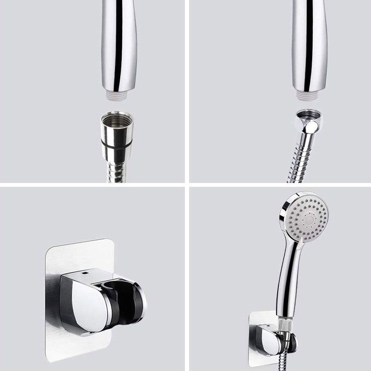 4-Setting Silver Shower Set Concealed Wall Mount Holder Tee with Outlet