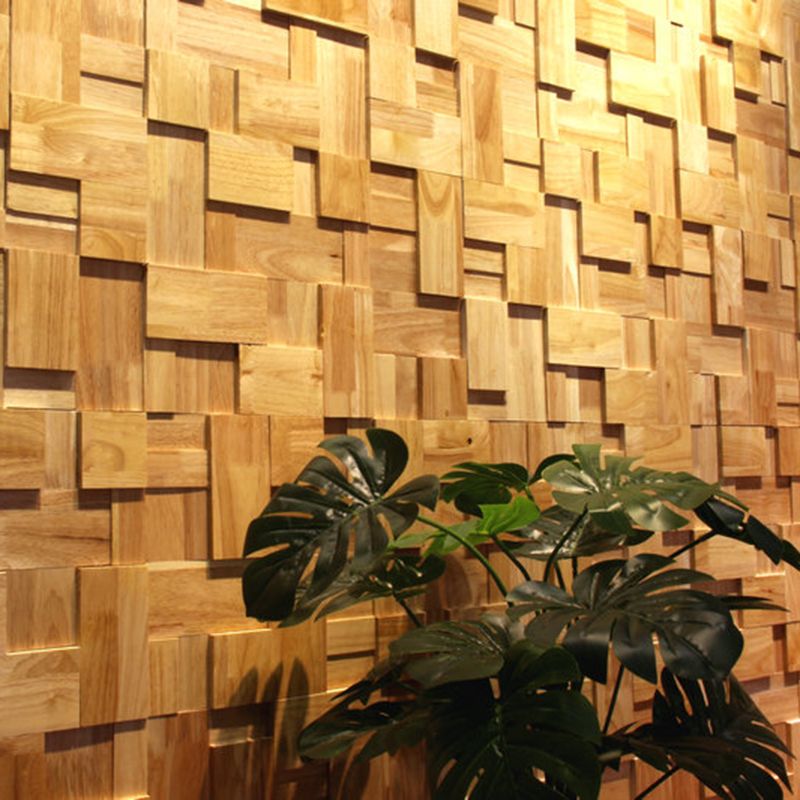 Mosaic Wood Wall Cladding Glue Living Room Modern Style Wood Plank