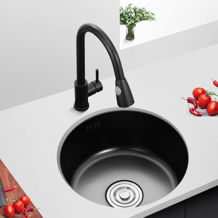 Single Bowl Kitchen Sink Round Stainless Steel Sink with Drain Basket Kits