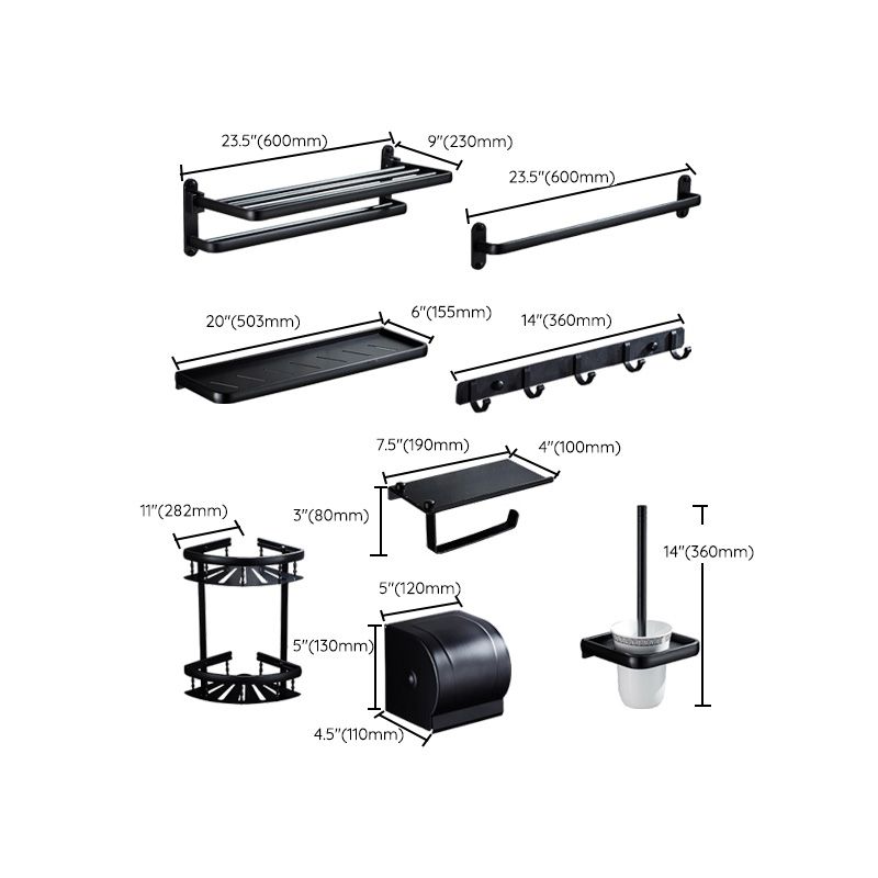 Contemporary 8-piece Bathroom Accessory Set Matte Black Bathroom Shelf/Paper Holder/Towel Hook
