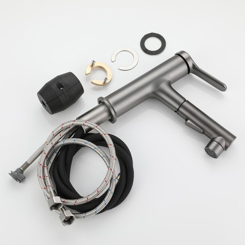 Extendable Bathroom Faucet Brass Modern Faucet with Water Hose