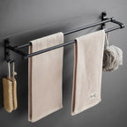 6-piece modern bathroom hardware set in matte black with bathroom shelf/towel holder & bathrobe hooks