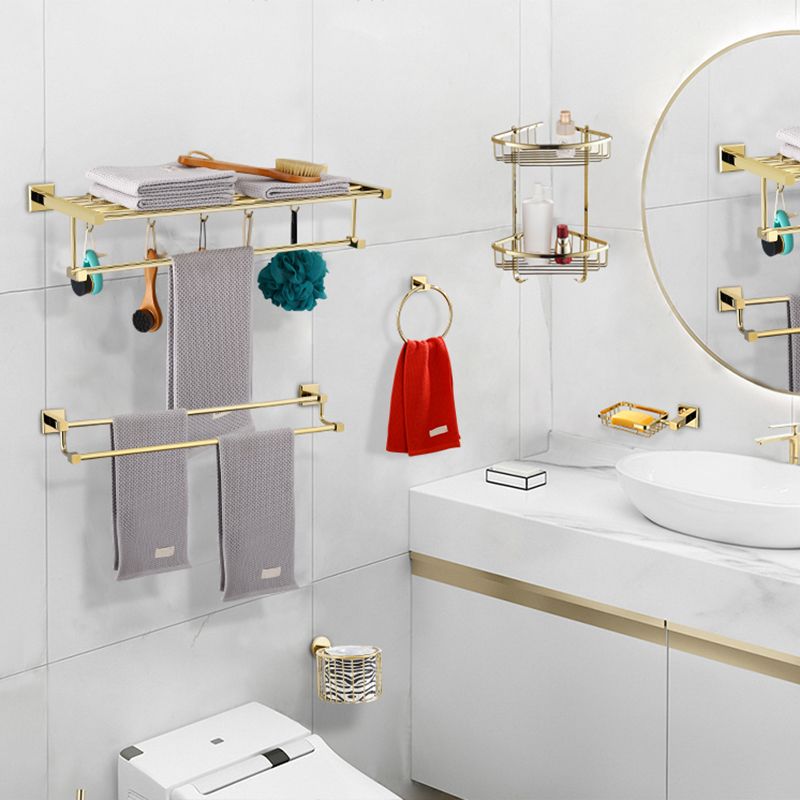 Gold Modern Bathroom Set, Polished Gold, 4 Pieces, Towel Holder, Paper Holder