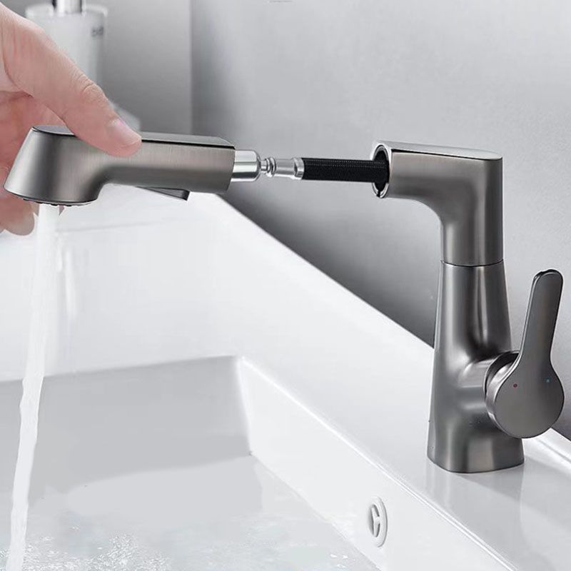 Modern Sink Faucet Lever Handle Copper Low Arc Pull-Out Sink Faucet