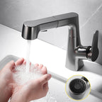 Bathroom vessel faucet high arc three-way spout single-handle faucet with pull-out sprayer