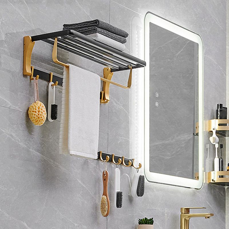 Contemporary Bath Accessories Set Black & Golden Bath Shelf/Towel Bar