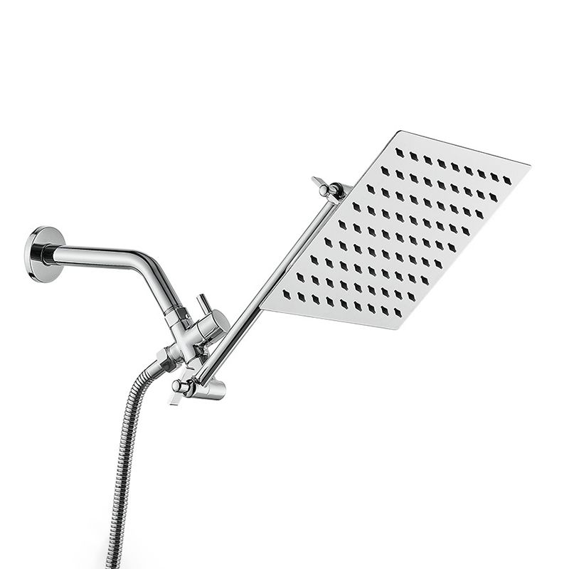 Silver Square Fixed Shower Head Modern Style Wall Mounted Shower Head
