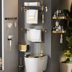 Contemporary stainless steel bathroom accessories as a single piece or in a set in black and gold