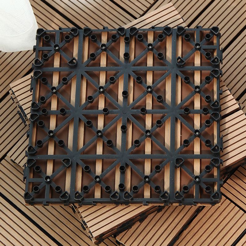 12" X 12" PVC 6-Slat Square Patio Tiles Snap Fit Installation Outdoor Floor Tiles