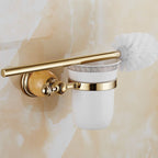 Contemporary brushed brass bathroom accessories as a single piece or as a set