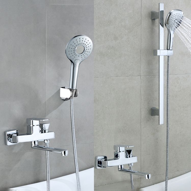 Wall Mounted Bathtub Faucet Trim Polished Chrome Swivel Spout with Hand Shower