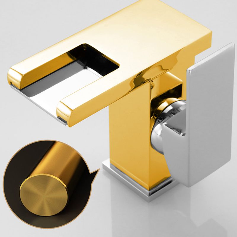 Contemporary Square Vessel Faucet Waterfall Spout with LED Three-Color Illumination
