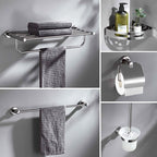 Polished Chrome 5-piece modern bathroom accessory set with bathroom shelf