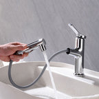 Round contemporary bathroom faucet with lever handle and single hole installation