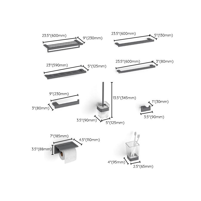 Gray contemporary bathroom accessory set Brushed gray bath shelf/toilet paper holder/towel bar