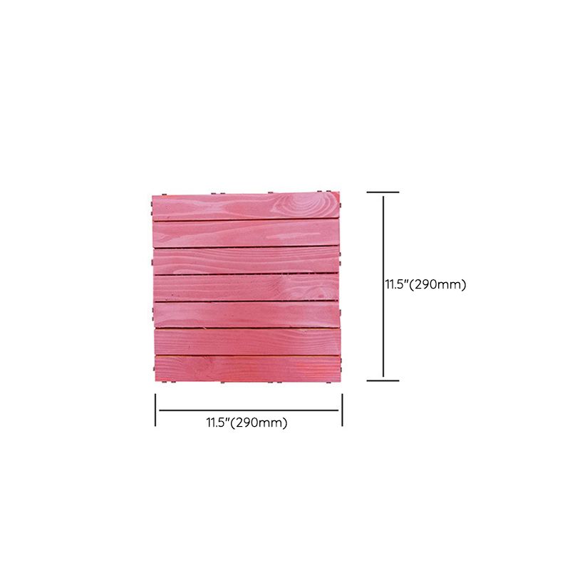 Red 6-Slat Square Wood Deck Tiles Snap-Fit Installation Floor Tiles