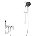 Round Shower Set White Wall Mounted Hand Shower Lever Handle Shower Hose Swiveling Shower Set
