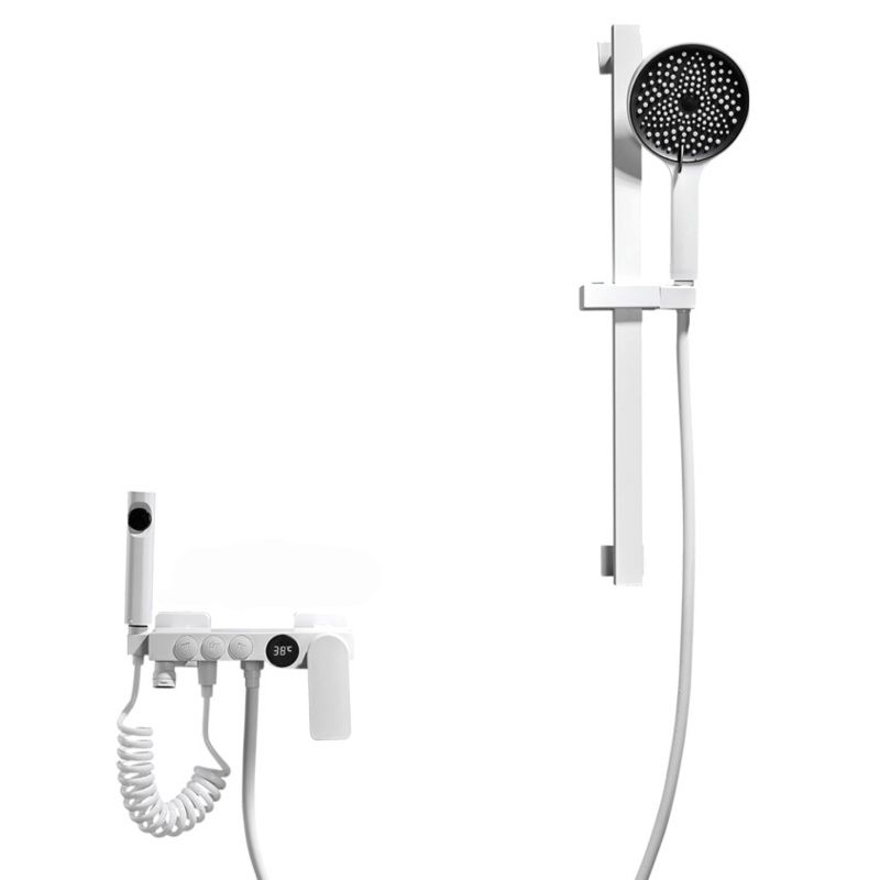 Round Shower Set White Wall Mounted Hand Shower Lever Handle Shower Hose Swiveling Shower Set