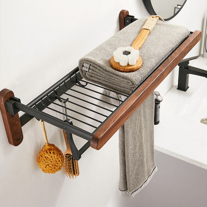 Walnut Brown Bathroom Accessory Set Metal Folding Bath Hardware Set
