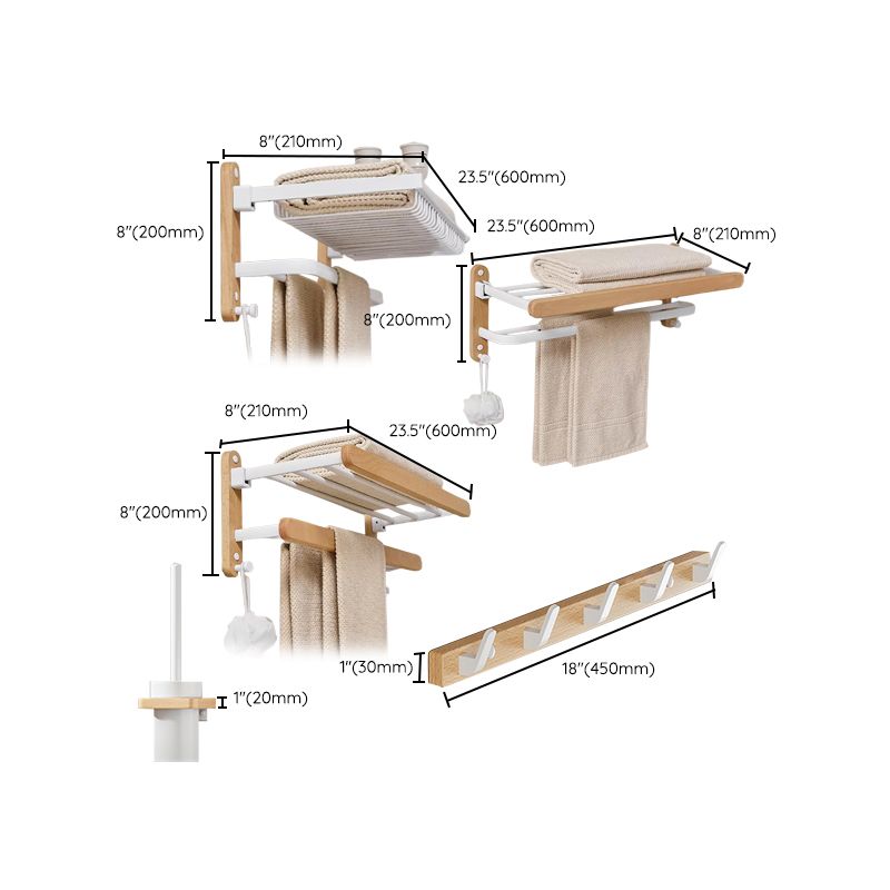 White Metal and Solid Wood Bathroom Accessories Hardware Set