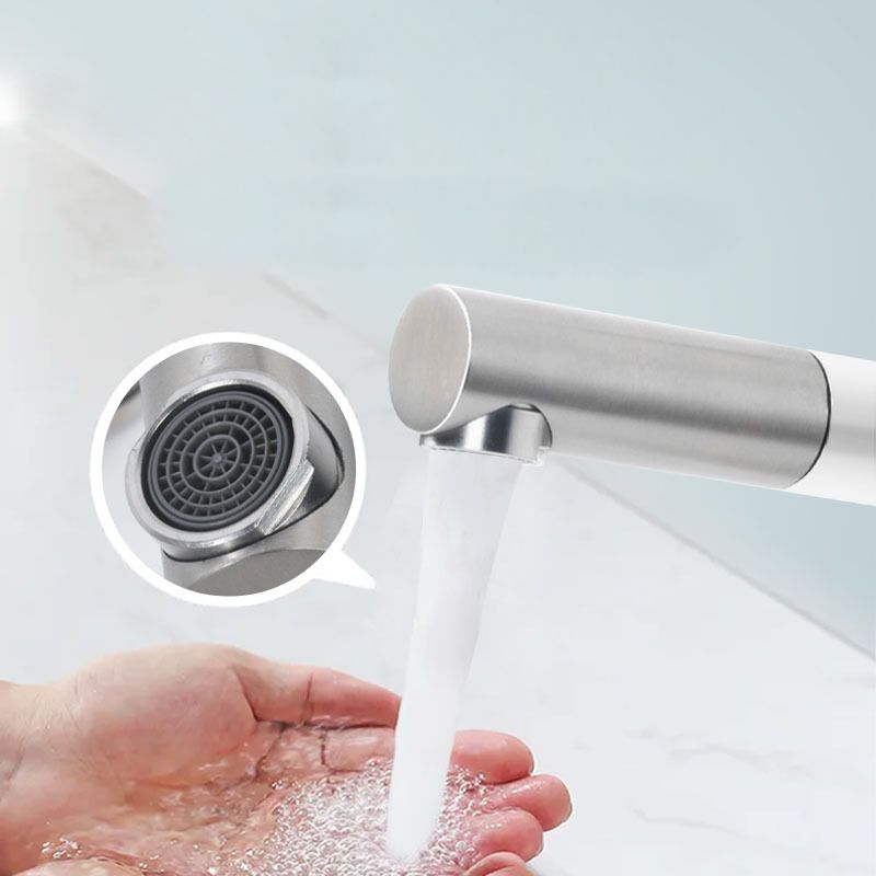 Modern Vessel Sink Faucet Stainless Steel Single Handle Low Arc Pull Down Vessel Faucet