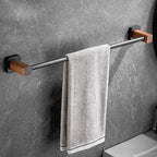Wood & Aluminum Bathroom Set Brown Bathroom Accessory Set