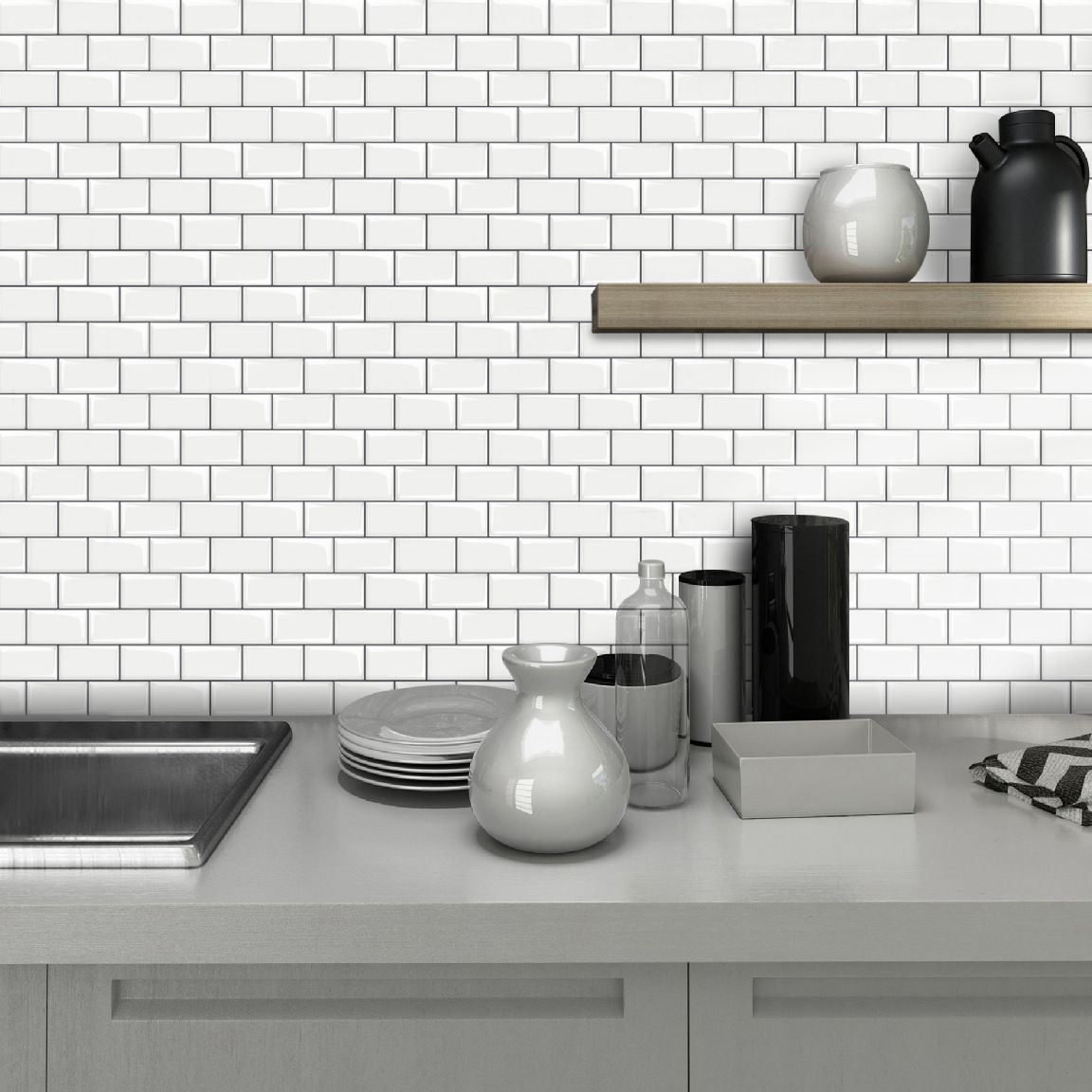 12"x 12" Resin Mosaic Tiles Square Self-Adhesive Tiles for Backsplash & Wall Tile