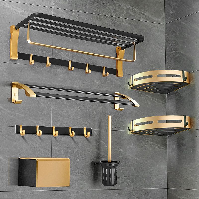 Contemporary Bath Accessories Set Black & Golden Bath Shelf/Towel Bar
