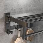 Modern Matte Black Bathroom Accessory Set with Bath Shelf/Towel Hooks/Towel Bar