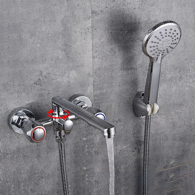 Contemporary Bathtub Faucet Trim Chrome Wall-Mounted Swivel Spout with Hand Shower
