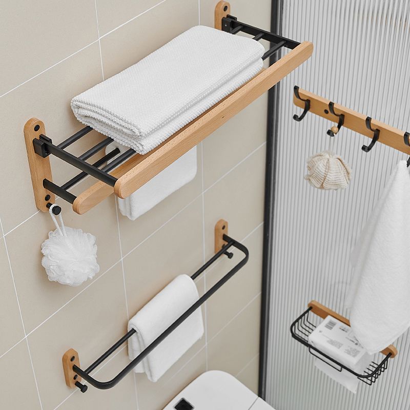 Metal and wood bathroom accessories as a single piece or in a set in black