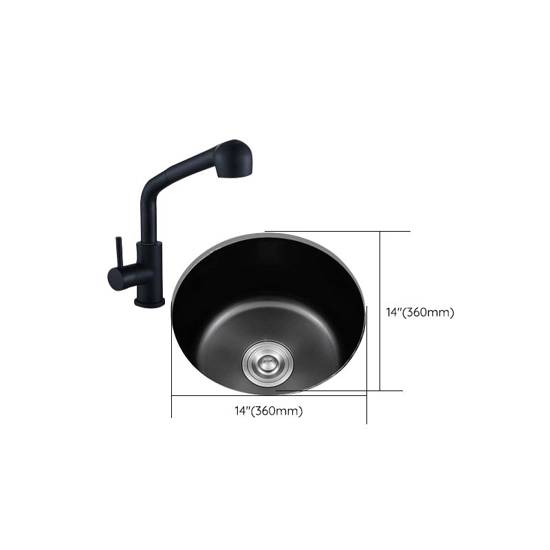 Stainless Steel Round Sink in Black Single Basin Undermount Sink with Basket Strainer
