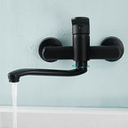 Low-Arc Bathtub Filler Black Lever Wall-Mounted Copper Bathtub Filler
