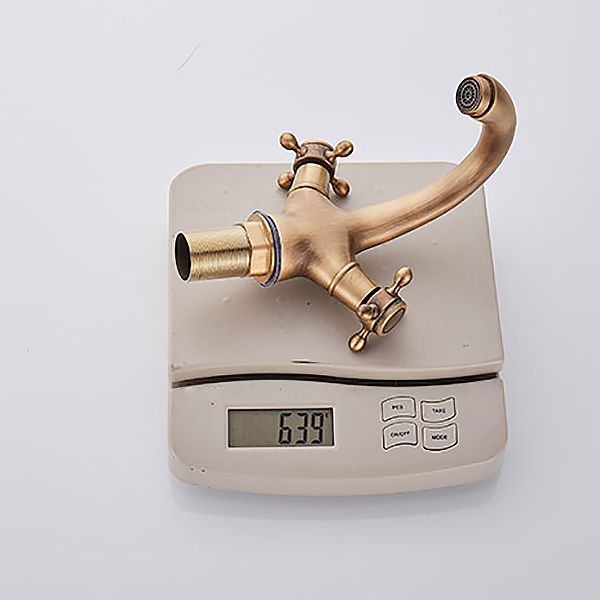 Glam Vanity Sink Faucet Brass Cross Handles Low Arc Basin Faucet