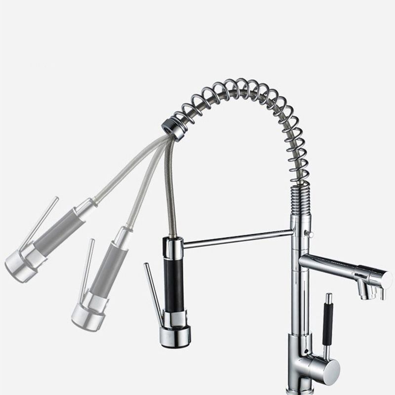 Glam Basin Faucet Brass Lever Handles Spring Neck Three-Function Bathroom Sink Tap