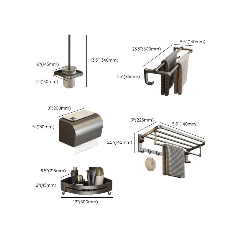 Contemporary Bathroom Accessory Set Grey Aluminum Bathroom Accessory Kit