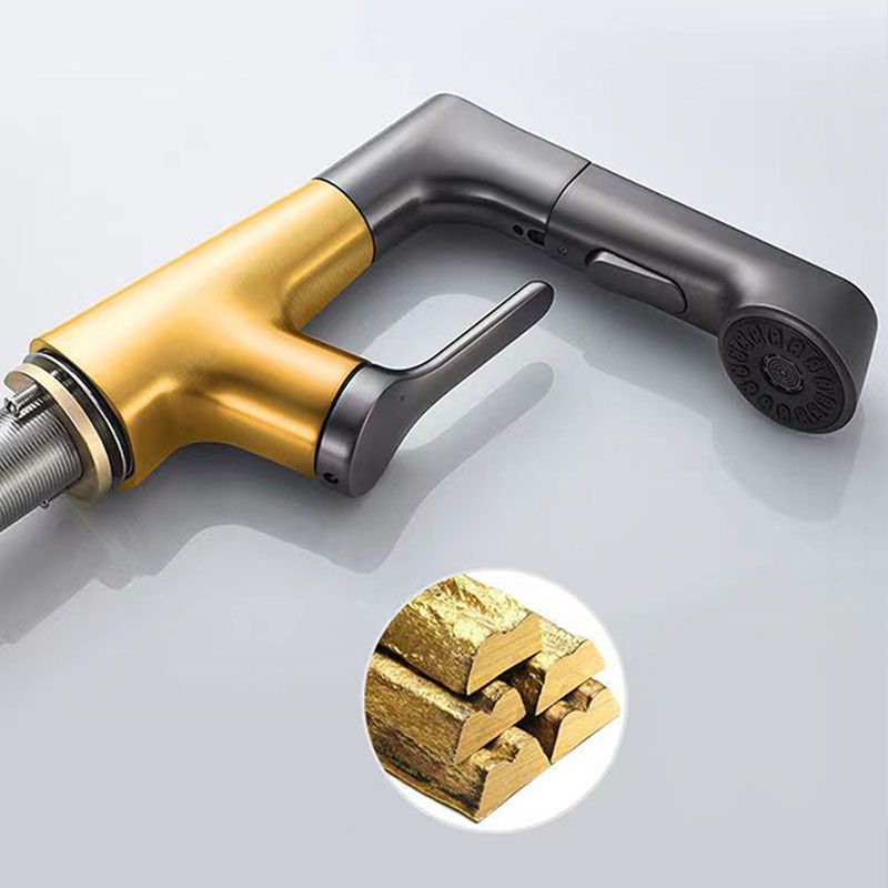 Modern Sink Faucet Lever Handle Copper Low Arc Pull-Out Sink Faucet
