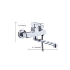 Chrome polished bathroom faucet wall-mounted with swivel spout and hand shower