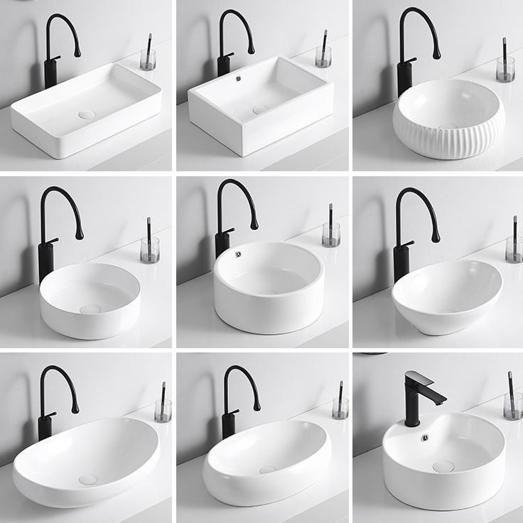 Modern Vessel Sink Porcelain Rectangular Vessel Sink (Not Including Faucet)