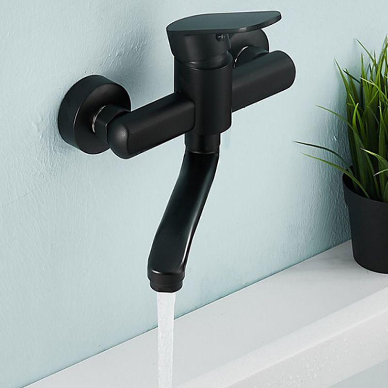 Low-Arc Bathtub Filler Black Lever Wall-Mounted Copper Bathtub Filler