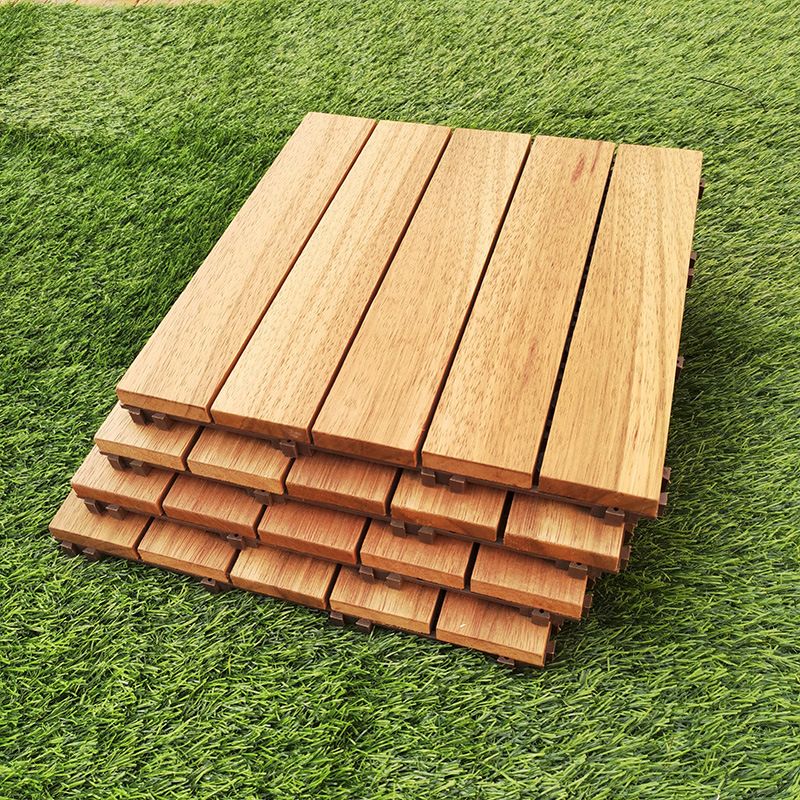 Teak-Finish 5-Slat Square Wooden Floor Tiles Connection Garden Tiles