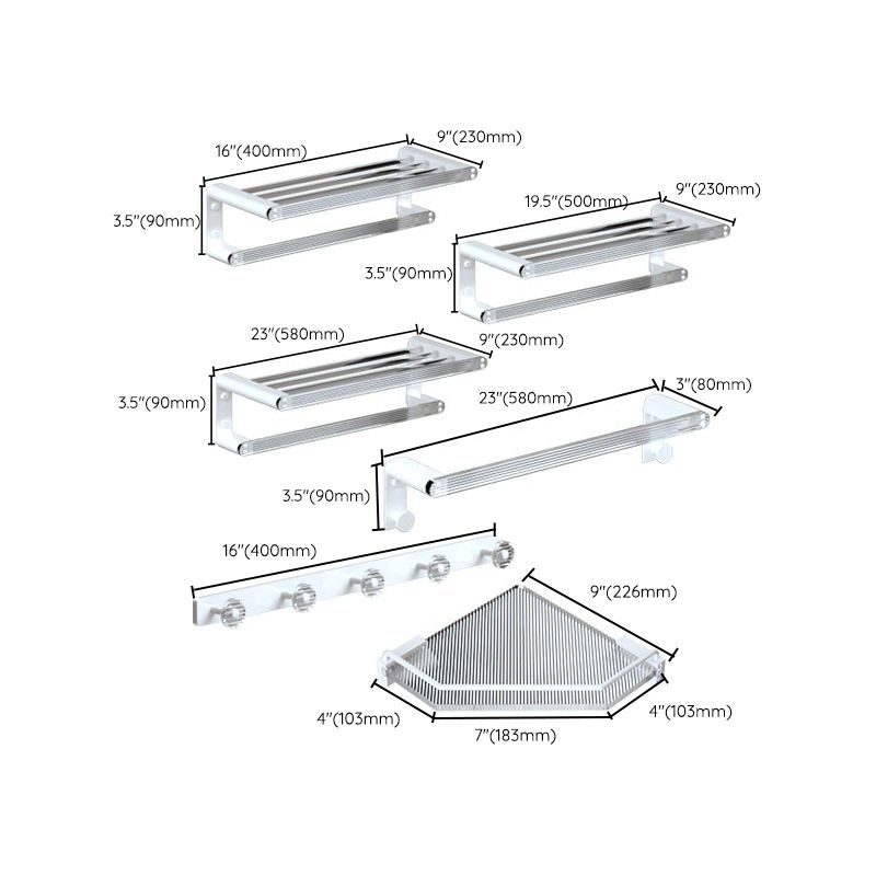 White & clear acrylic bathroom accessory set with towel holder/paper holder/robe hooks