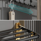 Contemporary stainless steel bathroom accessories as a single piece or in a set in black and gold
