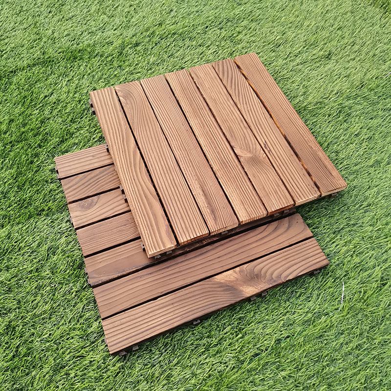 7-Slat Square Wood Floor Tiles Click Installation Outdoor Floor Tiles