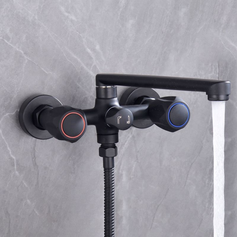 Modern Bathtub Faucet Trim Black Wall Mounted Swivel Spout with Hand Shower