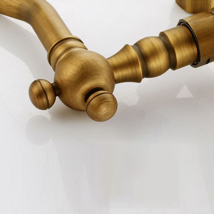 Vintage Bathtub Faucet with Two Cross Handles Made of Pure Copper Wall-Mounted Fixture