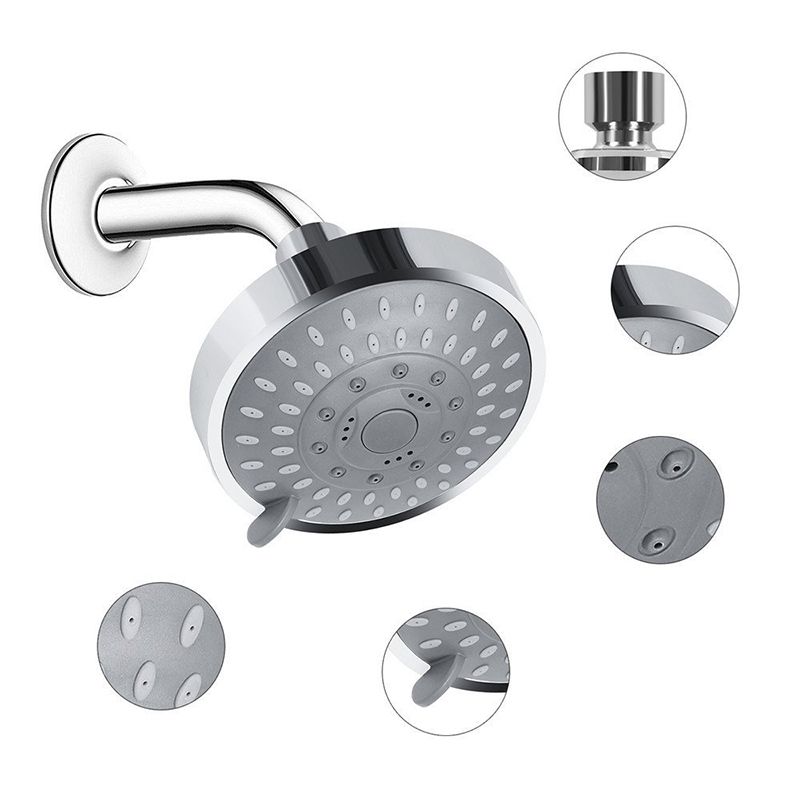 Silver Round Fixed Shower Head Modern Style Wall Mount Shower Head