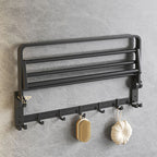 Modern Matte Black Bathroom Accessory Set with Bath Shelf/Towel Hooks/Towel Bar